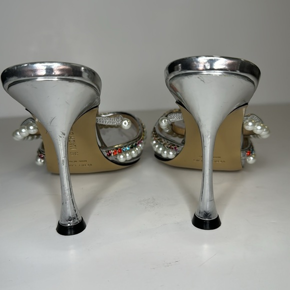 Mach & Mach Diamond of Elizabeth PVC Mules in Clear Silver Faux Pearl sz 38 8 US - Picture 7 of 17